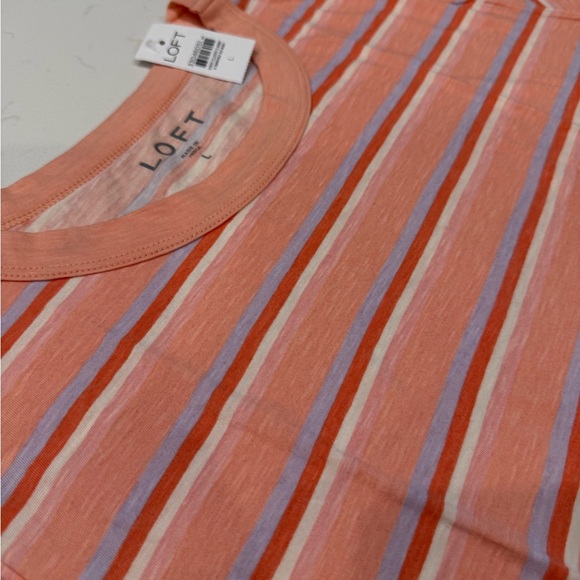 NWT LOFT Coral and White Striped Tee - Picture 2 of 4